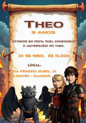 Convite de Aniversário Como Treinar o Seu Dragão para Editar