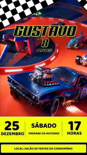 Convite Aniversário Hot Wheels com Carros para Editar Online