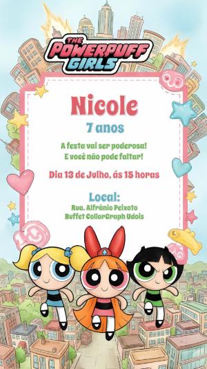 Convite Aniversário Meninas Super Poderosas para Editar Online