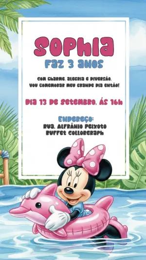 Convite Aniversário Minnie na Piscina para Editar Online