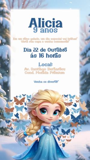 Convite de Aniversário Frozen com Elsa para Editar Online