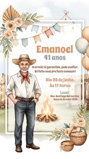 Convite Arraiá de Aniversário Masculino com Homem para Editar