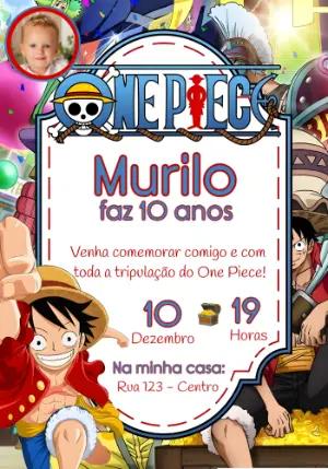 Convite de Aniversário One Piece com Foto para Editar