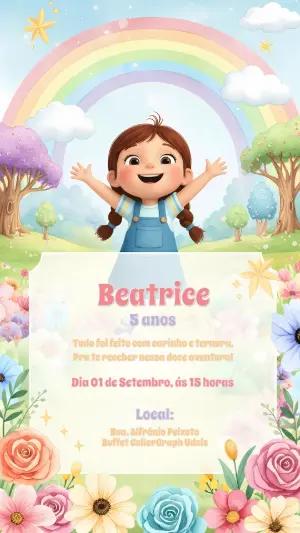 Convite Aniversário Jardim Encantado com Menina para Editar