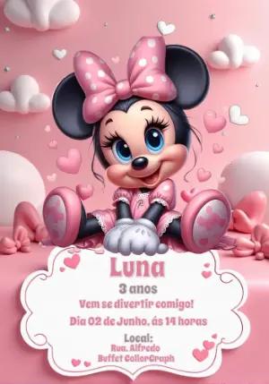 Convite Aniversário Minnie Baby Rosa para Editar Online