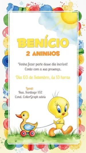 Convite Aniversário Piu Piu Baby Looney Tunes para Editar