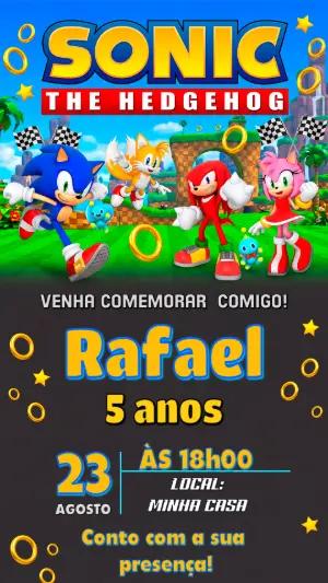 Convite de Aniversário Sonic Game Colorido para Editar