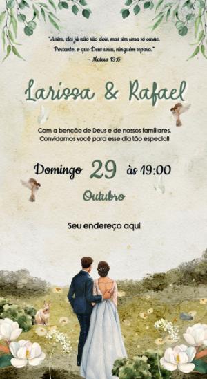 Convite de Casamento Rústico Aquarela Verde para Editar