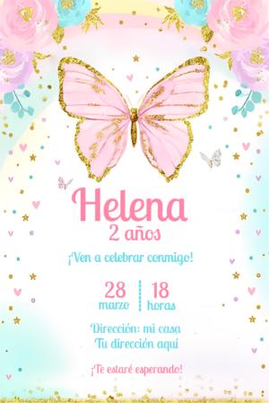 Invitación de Cumpleaños Mariposa Mágica con Brillo para Editar