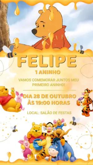 Convite Animado Aniversário Ursinho Pooh para Editar Online