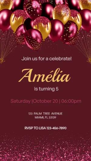 Elegant Pink and Gold Birthday Invitation Editable Template