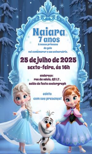 Convite de Aniversário Frozen com Elsa e Anna para Editar Online