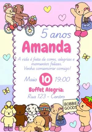 Convite de Aniversário Bobbie Goods Fofo Editável