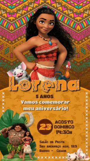 Convite de Aniversário Moana para Editar e Imprimir Online