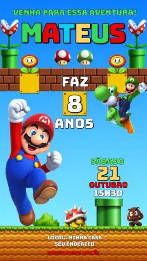 Convite Animado Super Mario: Editável para Aniversário