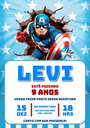 Convite de Aniversário Capitão América para Editar Online