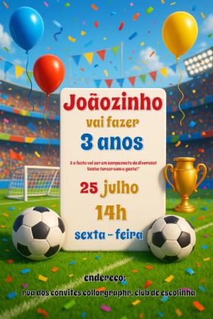 Convite de Aniversário Futebol com Bola e Campo para Editar