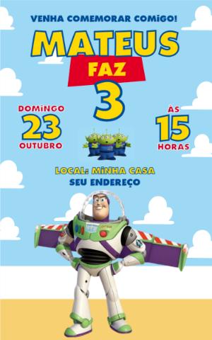 Convite de Aniversário Buzz Lightyear Toy Story Editável