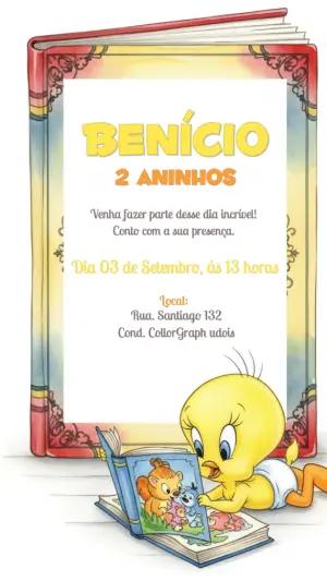 Convite Aniversário Baby Looney Tunes Piu Piu para Editar
