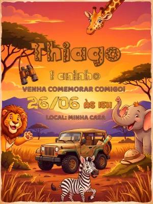 Convite de Aniversário Safari Baby para Editar Online