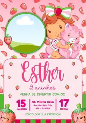 Convite de Aniversário Moranguinho Baby Rosa Editável