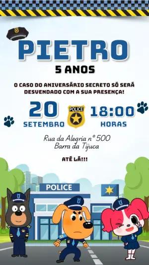 Convite Aniversário Cachorro Policial para Editar Online