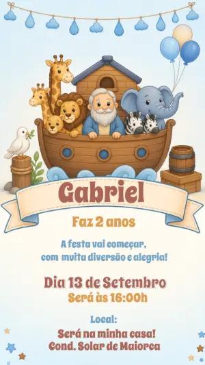 Convite de Aniversário Arca de Noé Baby Editável