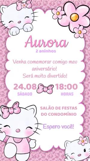 Convite de Aniversário Hello Kitty Rosa Modelo Editável