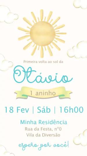 Convite de 1º Aniversário Volta ao Sol Editável e Fofo