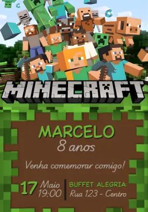 Convite de Aniversário Minecraft Pixelado para Editar Online