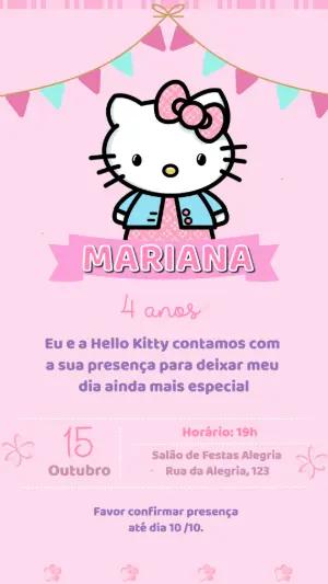Convite de Aniversário Hello Kitty Rosa e Fofo para Editar
