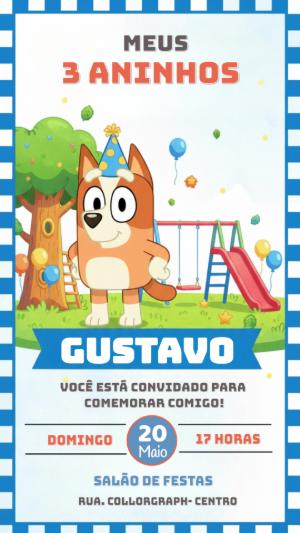 Convite de Aniversário Infantil Bluey para Editar Online