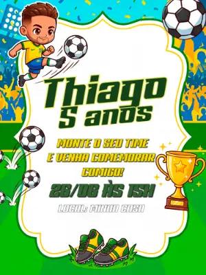 Convite de Aniversário Futebol Brasil Infantil para Editar