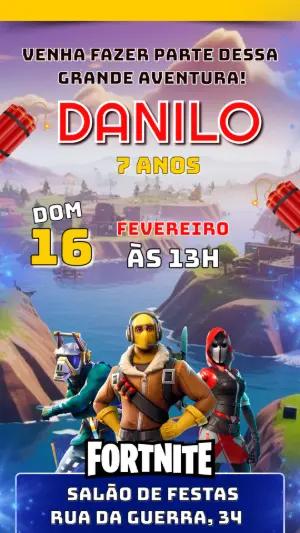 Convite Aniversário Fortnite com Personagens para Editar Online