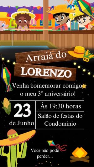 Convite Animado Festa Junina com Personagens para Editar Online