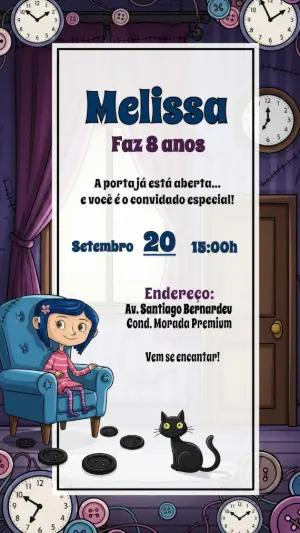Convite de Aniversário Coraline para Editar Online