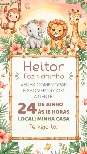 Convite de Aniversário Safari Baby Aquarela para Editar
