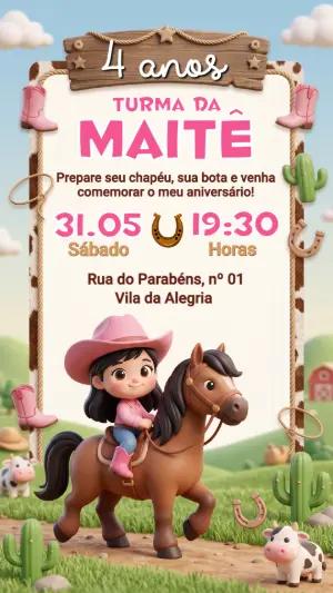Convite de Aniversário Boiadeirinha para Editar