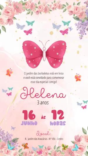 Convite Animado Aniversário Jardim das Borboletas para Editar