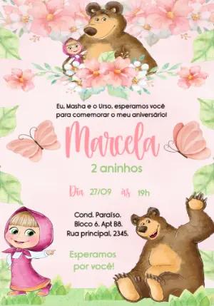 Convite de Aniversário Masha e o Urso para Editar Online