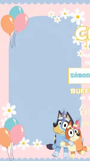 Convite de Aniversário Bluey Fofo e Colorido para Editar
