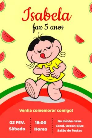 Convite de Aniversário Magali e Melancia Editável para Imprimir
