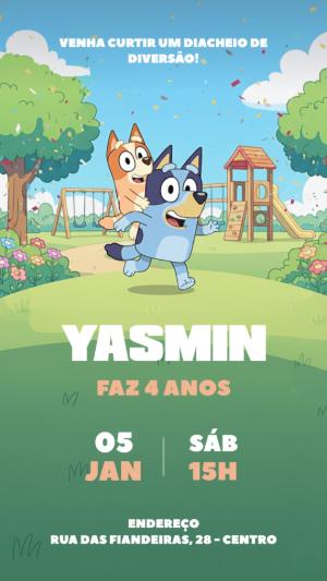 Convite de Aniversário Bluey e Bingo para Editar Online