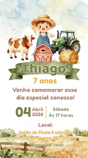 Convite de Aniversário Fazendinha Aquarela para Editar