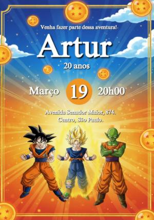 Convite Aniversário Dragon Ball Z com Goku para Editar Online