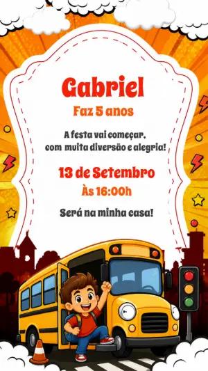 Convite de Aniversário Ônibus Escolar | Modelo Digital Editável