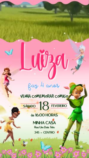 Convite Animado Aniversário Fadas Tinker Bell Modelo Editável