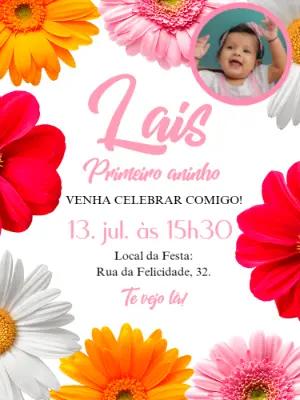 Convite Aniversário Margarida com Foto para Editar Online