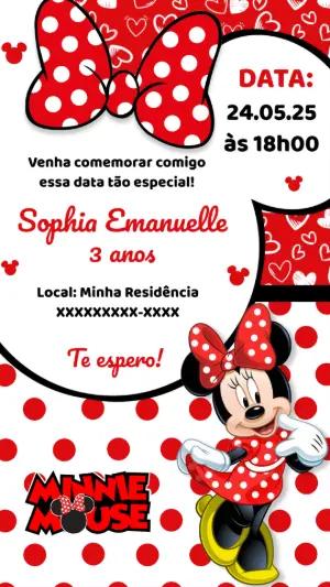 Convite de Aniversário Minnie Mouse Vermelha para Editar