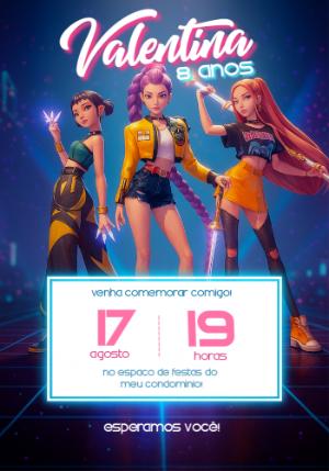 Convite de Aniversário Guerreiras K-pop para Editar Online